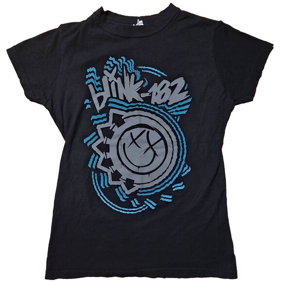Blink-182 Band Shirt 6 Arrow Smiley Face Blue Gray Logo Womens Small Retro - Picture 1 of 7